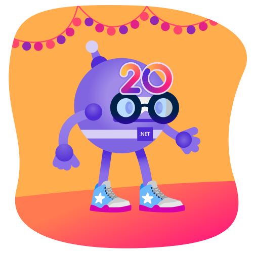 dotnet bot with all stars and 20 glasses