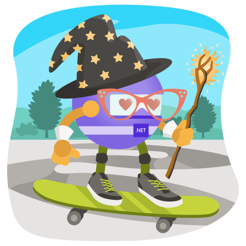 Skateboarding dotnet bot with wizard hat